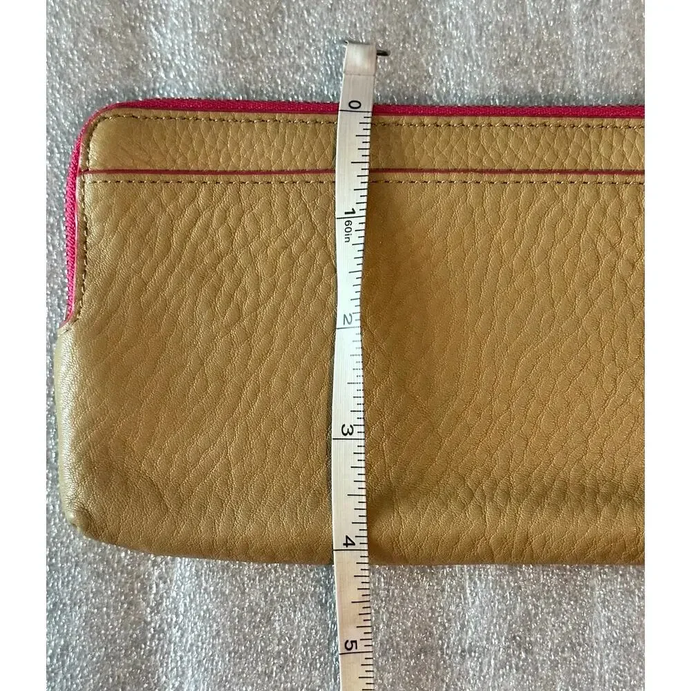 EUC Coach Bleecker Edgepaint Double Zip Leather Wallet Wristlet Camel Pink Ruby